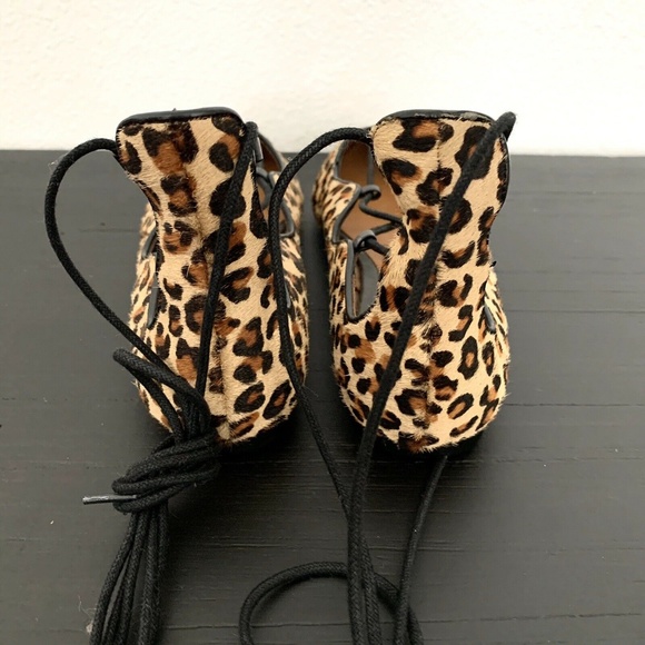 Zara Brown Leopard Pointed Toe Lace Up Flats - Picture 5 of 8